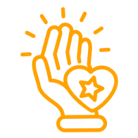 Raised hand with heart and star symbol.